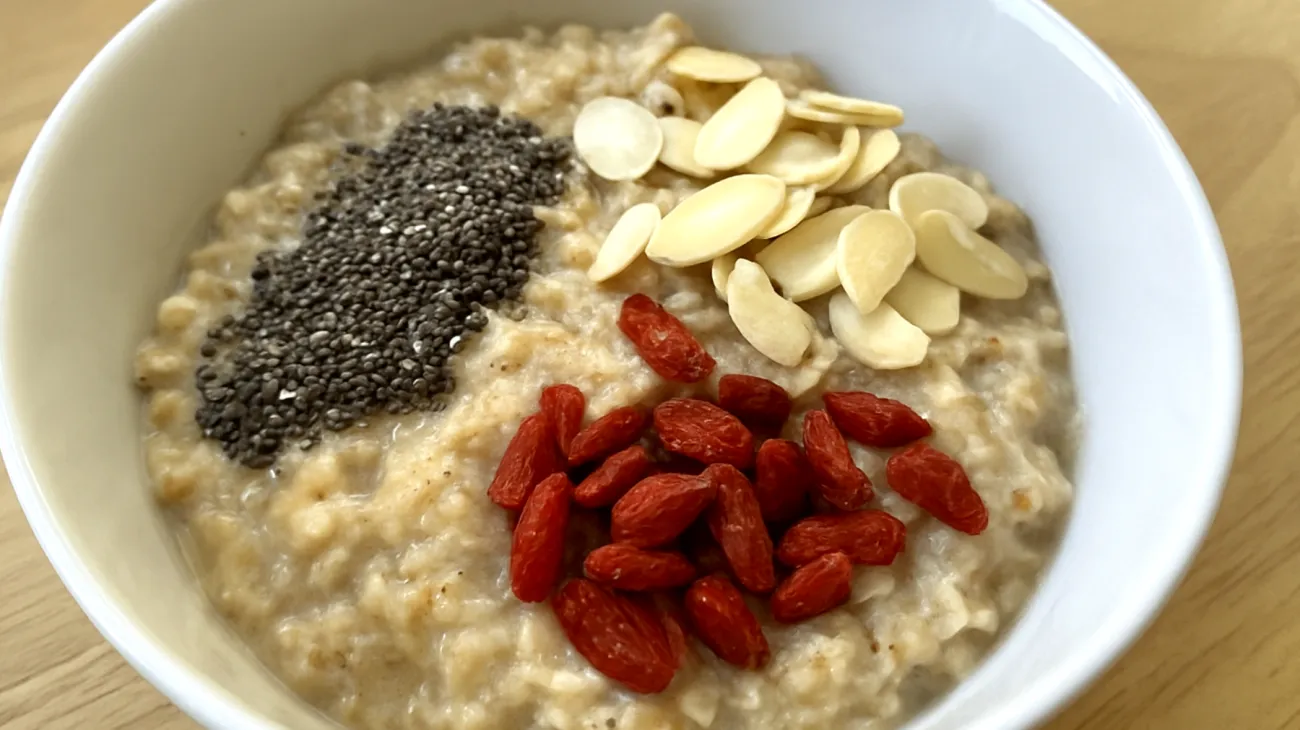 Porridge di avena con semi di chia, mandorle e bacche di goji"