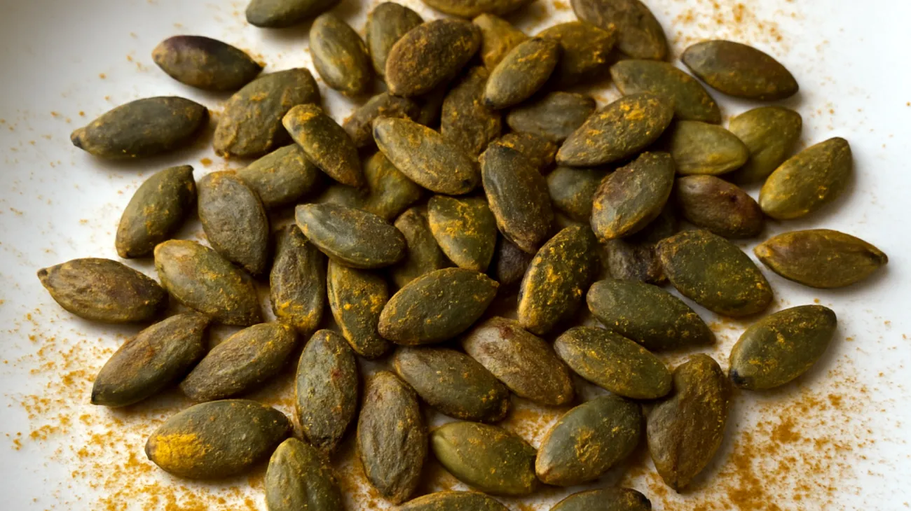 Semi di zucca tostati con un pizzico di curcuma e cannella"