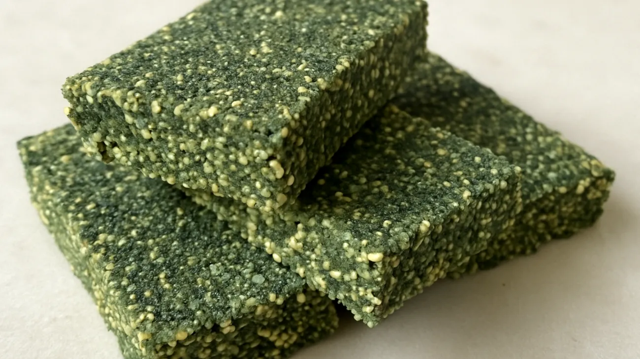 Barrette di amaranto soffiato con tahina e spirulina"