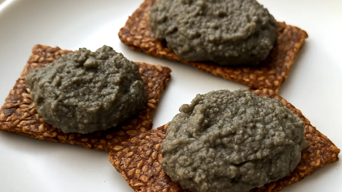 Crackers di semi di lino con hummus di ceci neri"