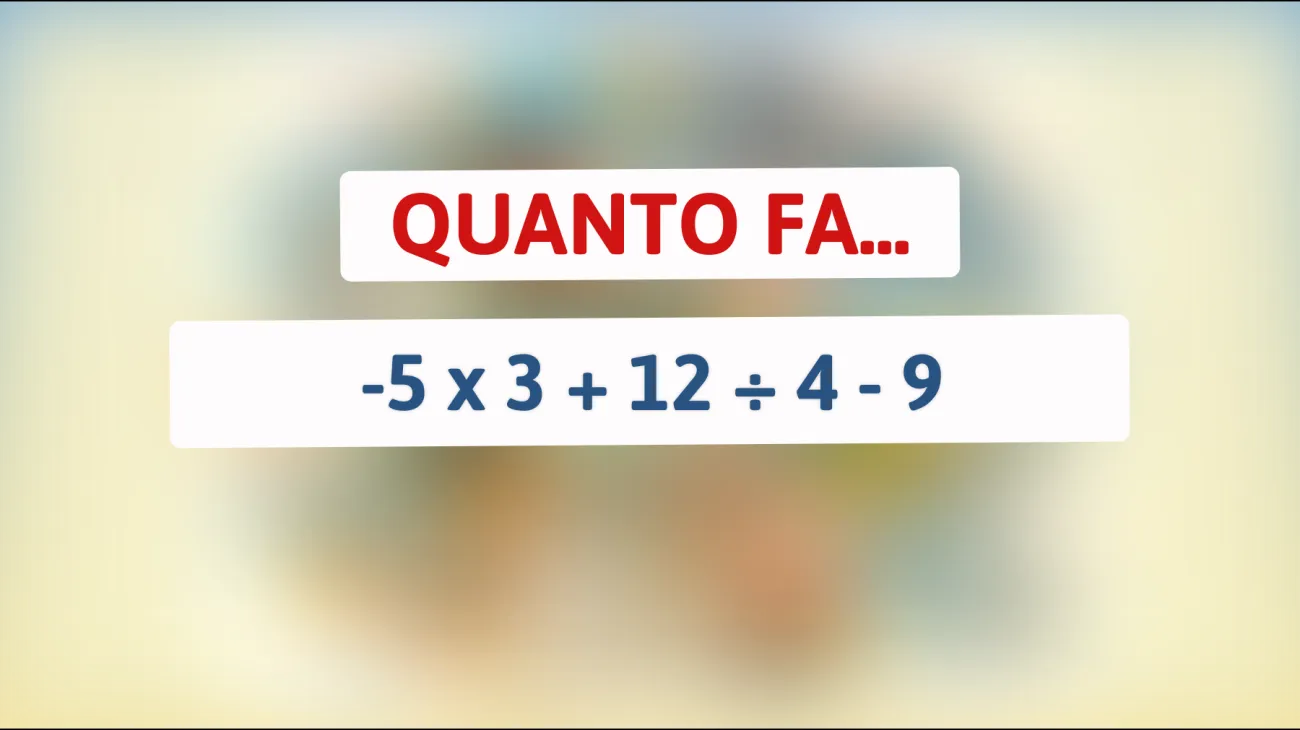 Sfida il tuo QI con questo indovinello matematico: sai realmente risolvere quanto fa -5 x 3 + 12 ÷ 4 - 9?"